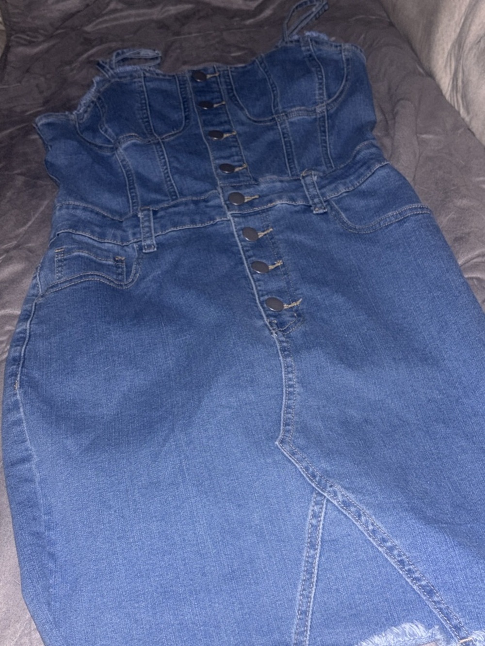 SHEIN Blue Button-Front Denim Overall Dress